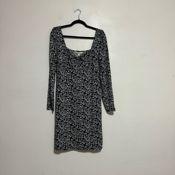 Boden Black White Floral Sweetheart Jersey Mini Dress Long Sleeve - Size 10 - Picture 6 of 8